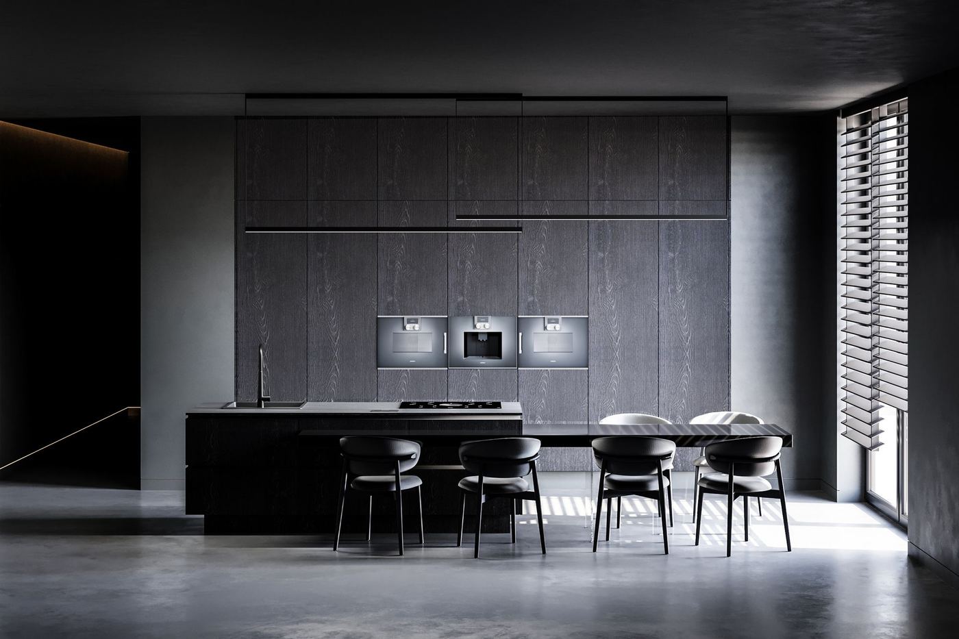 The businessman suite penthouse — bucătărie monocromă în tonuri de antracit